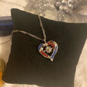 Red, White and Blue White Gold Filled 24” Heart Necklace!(#714)